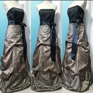 Jessica McClintock x Gunne Sax Gold Glitter Bow Strapless Evening Gown XS